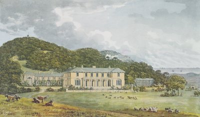 Südfront mit Westfront in Perspektive, aus dem Roten Buch für Antony House, ca. 1812 von Humphry Repton