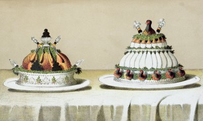 Entwurf für die Präsentation von Huhn gefüllt mit Foie Gras und Fasanenbrüsten, gekocht nach Berthold-Art, Illustration aus einem ungarischen Kochbuch über die französische Küche, ca. 1880 von Hungarian School