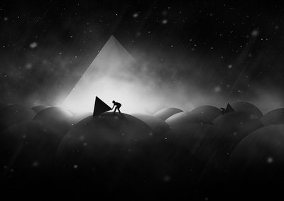 Mann Schiebt Lichtpyramide von Hussain Buhligaha