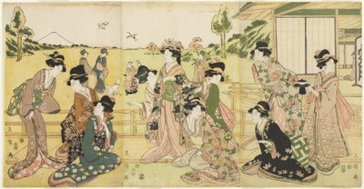Falkenjagdgesellschaft, 1807 von Hyakusai Hisanobu Hyakusai Hisanobu