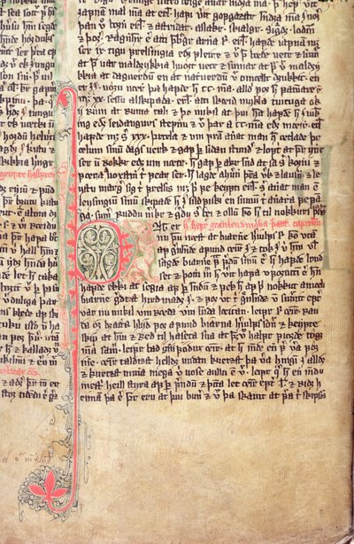 Historiierte Initiale P am Anfang der Saga der Grönländer, aus Flateyjarbok (Das Buch von Flatey) spätes 14. Jahrhundert von Icelandic School