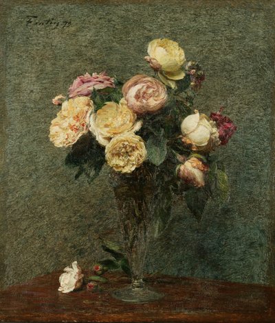Stillleben: Rosen in einer Glasvase von Ignace Henri Jean Fantin Latour