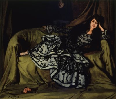 Marcelle Souty mit Rüschenkleid von Ignacio Zuloaga y Zabaleta