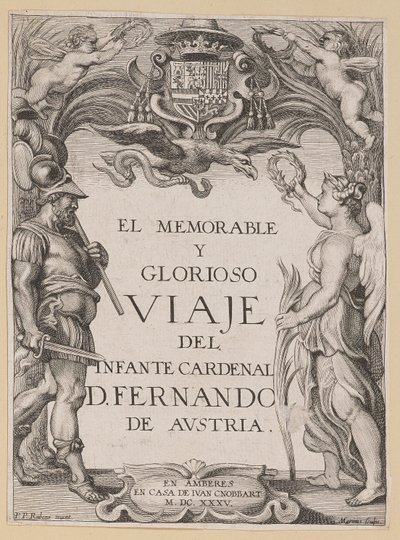 Titelseite für D. De Aedo y Gallert, El...Viaje del Infante Cardenal... von Ignatius Cornelis Marinus after Sir Peter Paul Rubens