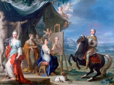Reiterporträt eines Edelmanns als Beschützer der Künste, ca. 1699-1748 von Ignaz Stern
