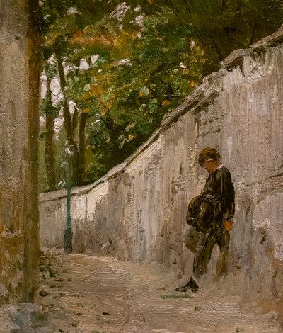 Junge lehnt an der Gartenmauer, Montmartre von Ilya Efimovich Repin