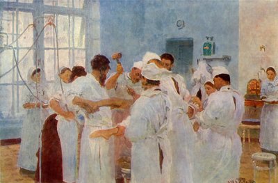 Chirurg Yevgeni Vasilyevich Pavlov im Operationssaal von Ilya Efimovich Repin