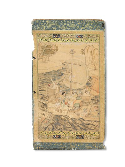 Eine Karavelle, die von einem Seeungeheuer angegriffen wird, Mughal Indien, ca. 1590 von Indian School