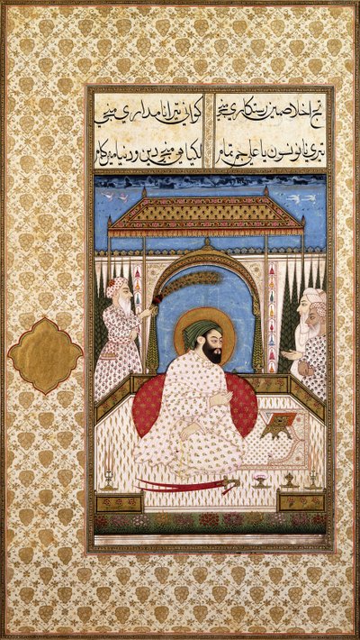 Ein Sufi-Herrscher liest einen Koran auf einer Terrasse, ca. 1700 von Indian School