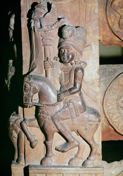 Ein Reiter (Detail) vom Tor eines buddhistischen Stupa, aus Bharhut, Madhya Pradesh, Späte Maurya-Periode, Sunga-Dynastie (180-72 v. Chr.) von Indian School