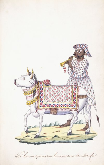 Ein Mann mit seinem Ochsen, ca. 1825 von Indian School