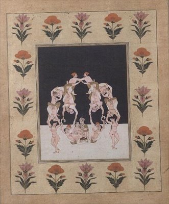 Ein Liebespaar auf einer Schaukel aus anderen verschlungenen Liebenden, ca. 1830 von Indian School
