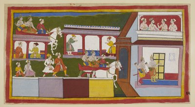 Die Prinzen fahren in ihrem Streitwagen durch die Hauptstraße von Ayodhya, wundern sich über die Veränderung in der Stadt seit ihrem Weggang und betreten dann den Palast mit fragenden Gesten. In einem oberen Raum unterhalten sich ein Brahmane und drei Mini von Indian School