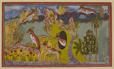 Die Affen haben beschlossen, sich am Ufer des südlichen Ozeans zu Tode zu hungern, anstatt sich dem Zorn ihres Königs zu stellen. Sie werden vom flügellosen Geier Sampati, dem Bruder des Geierkönigs Jatayu, gesehen von Indian School