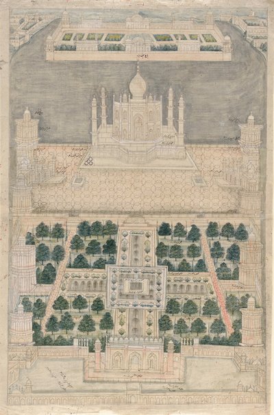 Vogelperspektive des Taj Mahal in Agra, 1790-1810 von Indian School