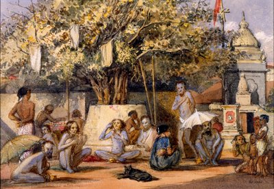 Byragis, hinduistische religiöse Bettler, die sich auf ein Fest vorbereiten, Beach Candy, Bombay von Indian School