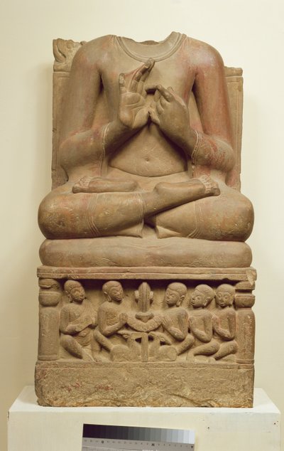 Schnitzerei von Buddha in der Haltung einer Predigt, Sarnath, Uttar Pradesh, 5. Jahrhundert von Indian School