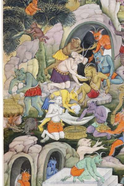 (Detail) Dämonen in einer wilden Landschaft, ca. 1600 von Indian School