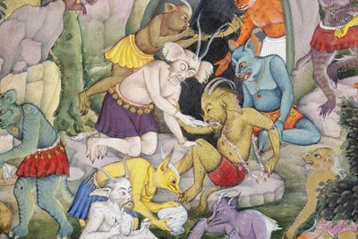 (Detail) Dämonen in einer wilden Landschaft, ca. 1600 von Indian School