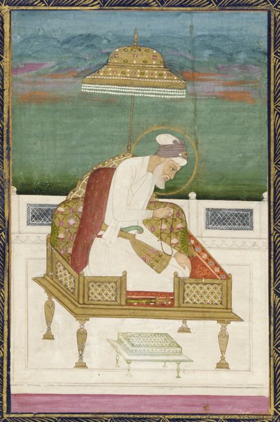Kaiser Aurangzeb; Rückseite: kalligraphisches Panel, abgelöstes Albumblatt mit Malerei von Indian School
