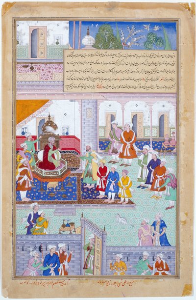 Kaiser Babur hält Hof, Mogulzeit, Herrschaft von Akbar von Indian School