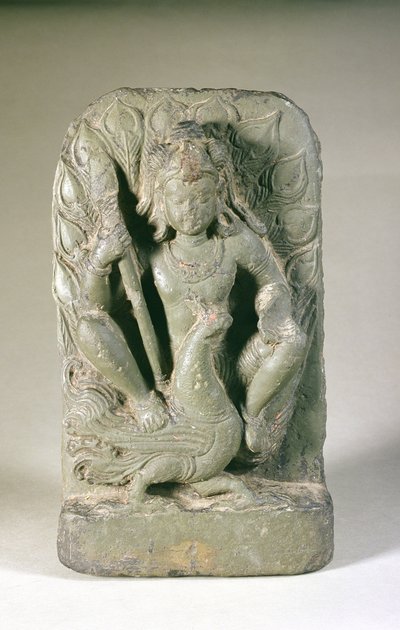 Figur von Skanda mit seinem Pfau, Punjab Hills von Indian School