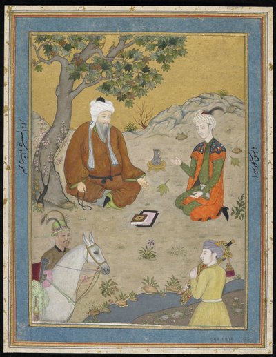 Heiliger Mann mit Prinz und Gefolge, abgelöstes Albumfolio mit Malerei, ca. 1900 von Indian School