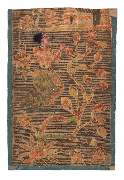Eine Dame betet an einem Schrein von Indian School