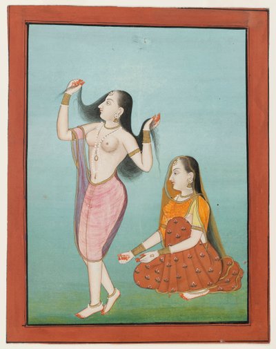 Miniaturmalerei einer Dame bei ihrer Toilette von Indian School