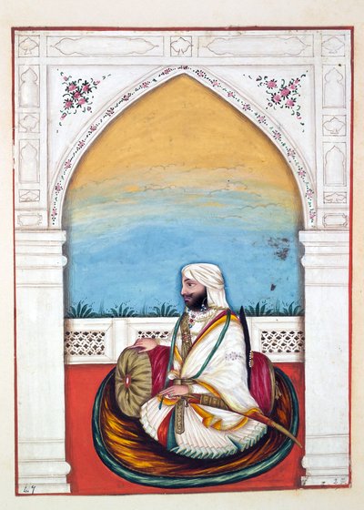 Nawab Imam-od-dun, aus Das Königreich Punjab, seine Herrscher und Häuptlinge, Band II, ein Band mit 30 Aquarellstudien eines unbekannten indischen Künstlers, ca. 1840 von Indian School