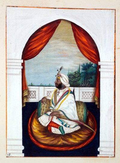 Rajah Sher Singh, aus Das Königreich Punjab, seine Herrscher und Häuptlinge, Band I, ein Band mit 27 Aquarellstudien eines unbekannten indischen Künstlers, ca. 1840 von Indian School