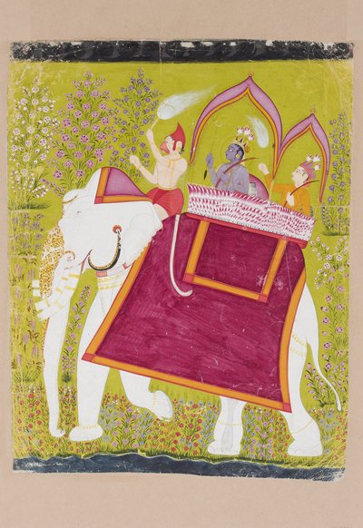 Rama und Lakshman im Howdah eines weißen Elefanten mit Hanuman als Mahout, spätes 18. Jahrhundert von Indian School