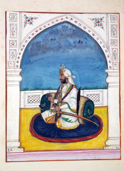Sirdar Shamshir Singh, aus Das Königreich Punjab, seine Herrscher und Häuptlinge, Band I, ein Band mit 27 Aquarellstudien eines unbekannten indischen Künstlers, ca. 1840 von Indian School
