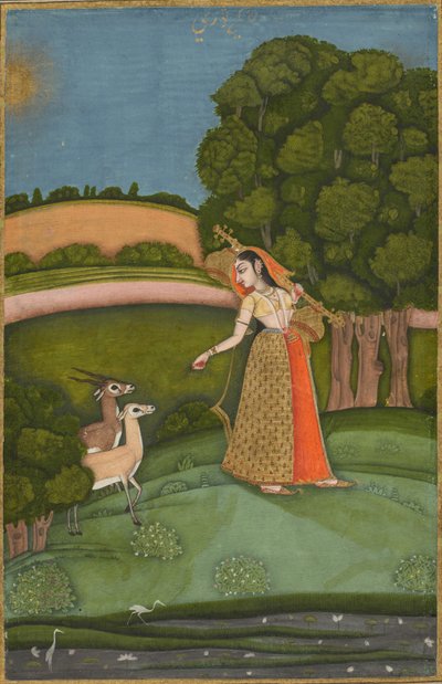 Todi Ragini, aus einer Ragamala-Serie, ca. 1755 (opake Aquarellfarbe mit Gold auf Papier) von Indian School