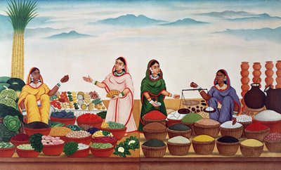 Gemüse- und Gewürzmarkt in Benares, ca. 1840 von Indian School