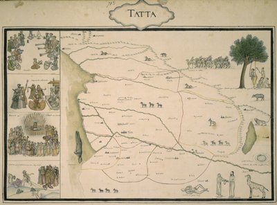 Tatta, aus einer Sammlung von Karten von Mogul-Indien, aus einem Album, das von einem französischen Infanterieoberst, Jean-Baptiste-Joseph Gentil, in Auftrag gegeben wurde von Indo European Indo European