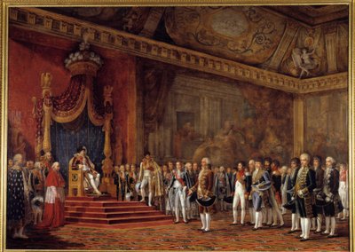 Die Deputation des römischen Senats bietet Kaiser Napoleon I. im Thronsaal des Tuilerienpalastes Tributzahlungen an, 16. November von Innocent Louis Goubaud