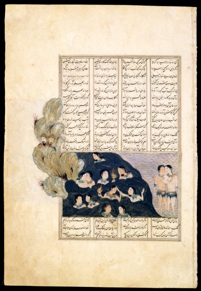 Iskander beobachtet die Sirenen. Manuskriptillumination aus dem Epos Iskandar-nameh von Iranian Master