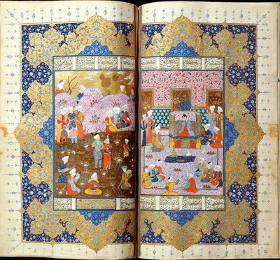 Schah Luhrasps Thronbesteigung Manuskriptillumination aus dem Epos Shahname von Ferdowsi von Iranian Master