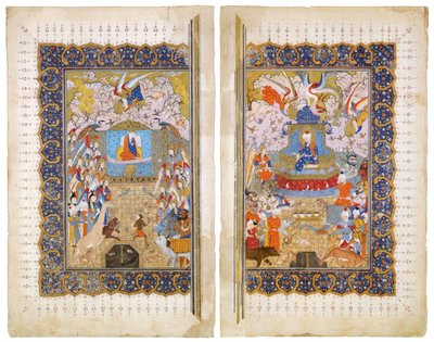 Die Königin von Saba und König Salomo, Manuskriptillumination aus dem Epos Shahname von Ferdowsi von Iranian Master