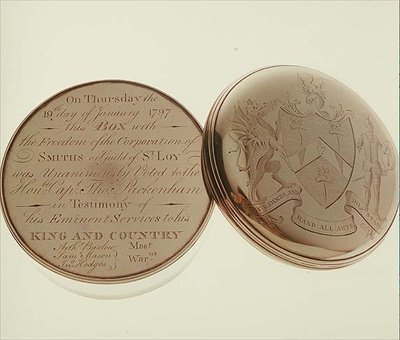 Freiheitsbox, überreicht an den Hon. T. Pakenham 1797 von der Corporation of Smiths, hergestellt von James Keating, Dublin von Irish School