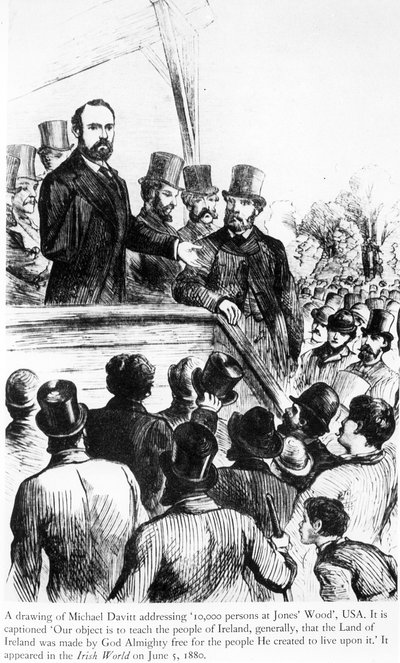 Michael Davitt spricht vor 100.000 Personen in Jones Wood, USA, aus Irish World, 5. Juni 1880 von Irish School