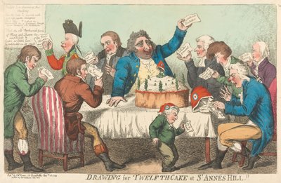 Zeichnung für den Zwölften-Kuchen in St. Annes Hill von Isaac Cruikshank