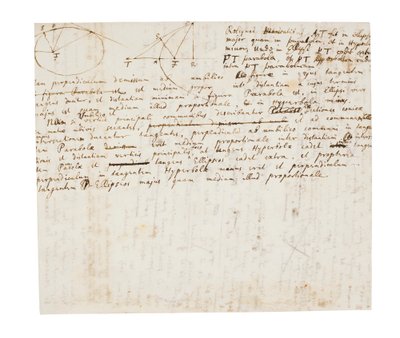 Zwei Seiten mit Überarbeitungen der Principia Mathematica von Isaac Newton