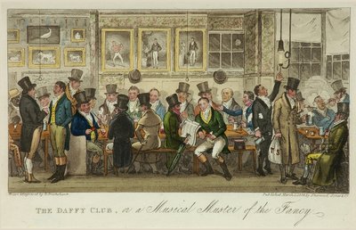 Der Daffy Club, oder ein musikalisches Treffen der Fancy, veröffentlicht 1824 von Isaac Robert Cruikshank