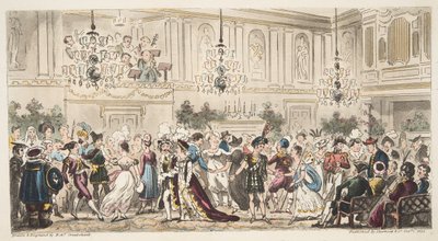 Der Maskenball in den Upper Rooms, Bath, aus The English Spy, veröffentlicht London, 1824 von Isaac Robert Cruikshank