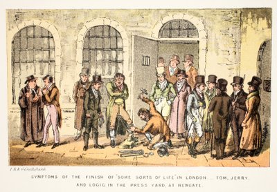 Symptome des Endes von "Einigen Arten von Leben" in London - Tom, Jerry und Logic im Press Yard, in Newgate, aus Tom und Jerrys Leben in London von Isaac Robert and George Cruikshank