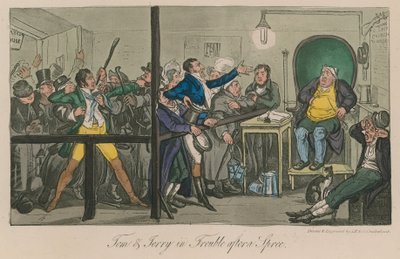 Tom und Jerry in Schwierigkeiten nach einem Gelage von Isaac, Robert and George Cruikshank