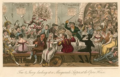 Tom und Jerry scherzen bei einem Maskenball-Supper im Opernhaus, London von Isaac, Robert and George Cruikshank