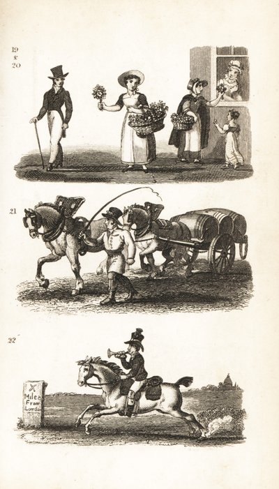 Sträuße, Brunnenkresse-Mädchen, Brauereiwagen und Zweipfennig-Postjunge von Isaac Taylor